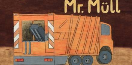 Illustration eines Müllwagens mit Schriftzug Mr. Müll.