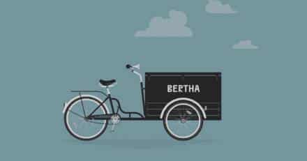 Illustration eines dreirädrigen Lastenfahrrads mit Schriftzug Bertha.